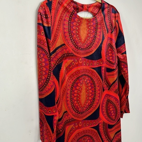 Tyler Boe orange velvet paisley print Dana midi dress bodycon long sleeve boho - Picture 12 of 13